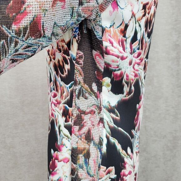 L'AGENCE Silk Floral Midi Dress with Mesh Long Sleeves Black Women's Size 8 - Picture 6 of 12